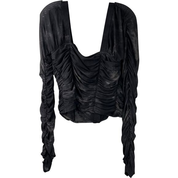 Free People NWT All Night Black Combo Sheer Long Sleeves Ruched Blouse Size XL - Picture 3 of 16